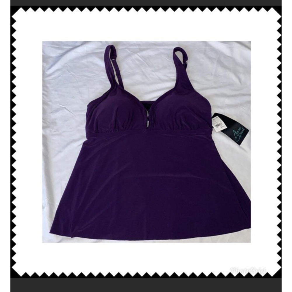 Aqua green swimwear‎ tankini top over the shoulder Purple 20W - Picture 2 of 2
